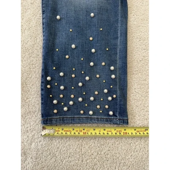 KARL LAGERFELD PARIS High Rise Embellished Skinny Jeans Coastal Blue Wash 16 New